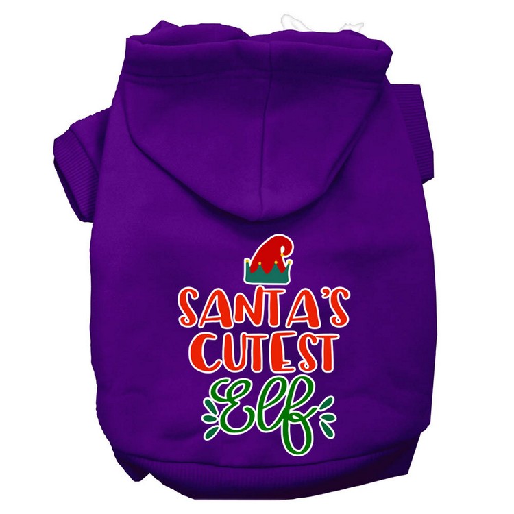 Santa's Cutest Elf Screen Print Dog Hoodie Purple XL